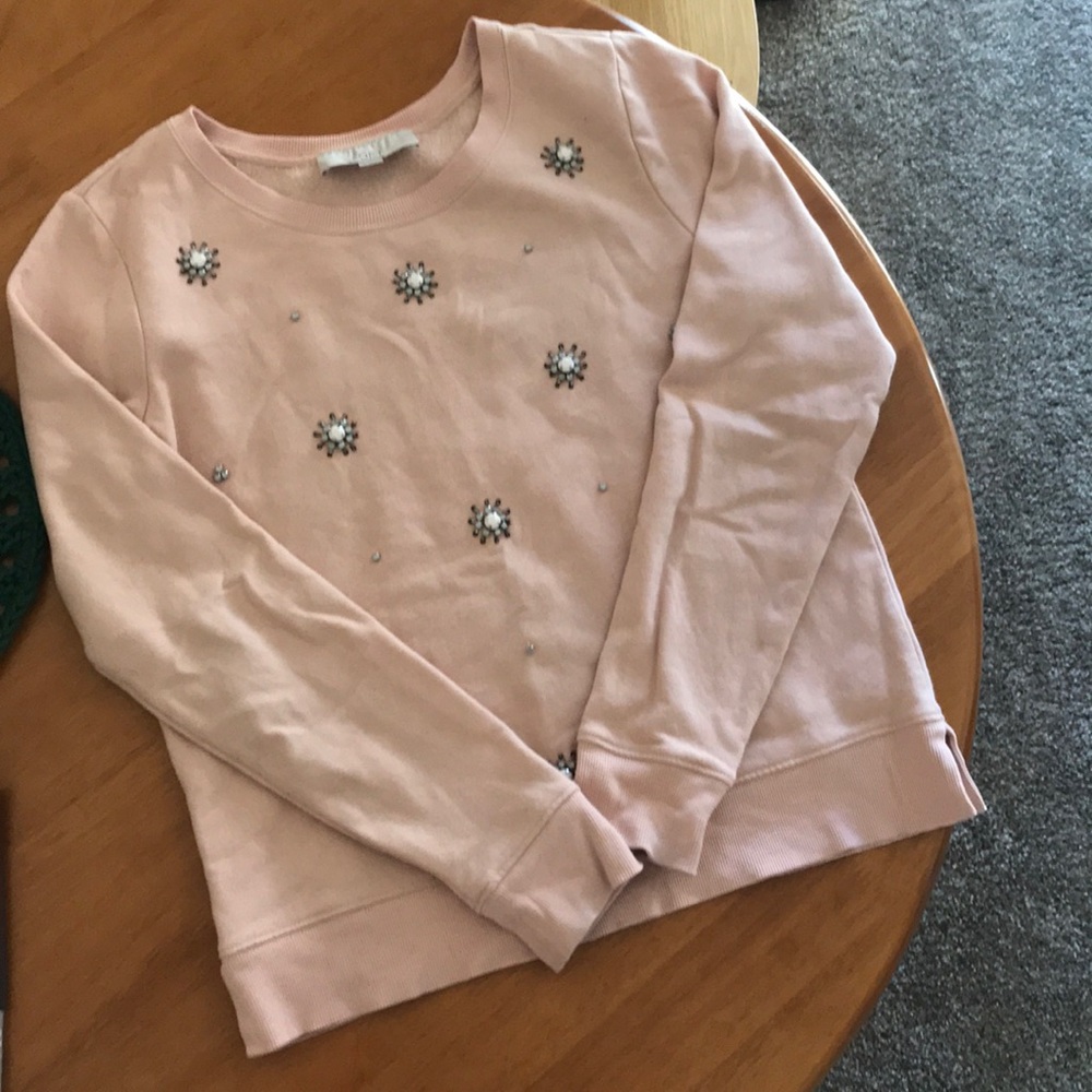 LOFT Light Pink Blush Jewel Rhinestone Sweater